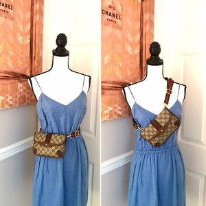 Authentic Gucci coated monogram canvas brown crossbody bag clutch